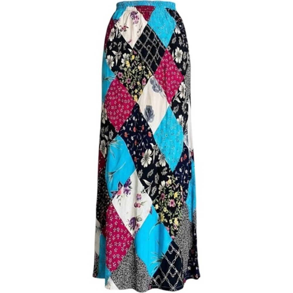 Requirements Patchwork Maxi Skirt Women XL Multi-Color Floral Boho Rayon